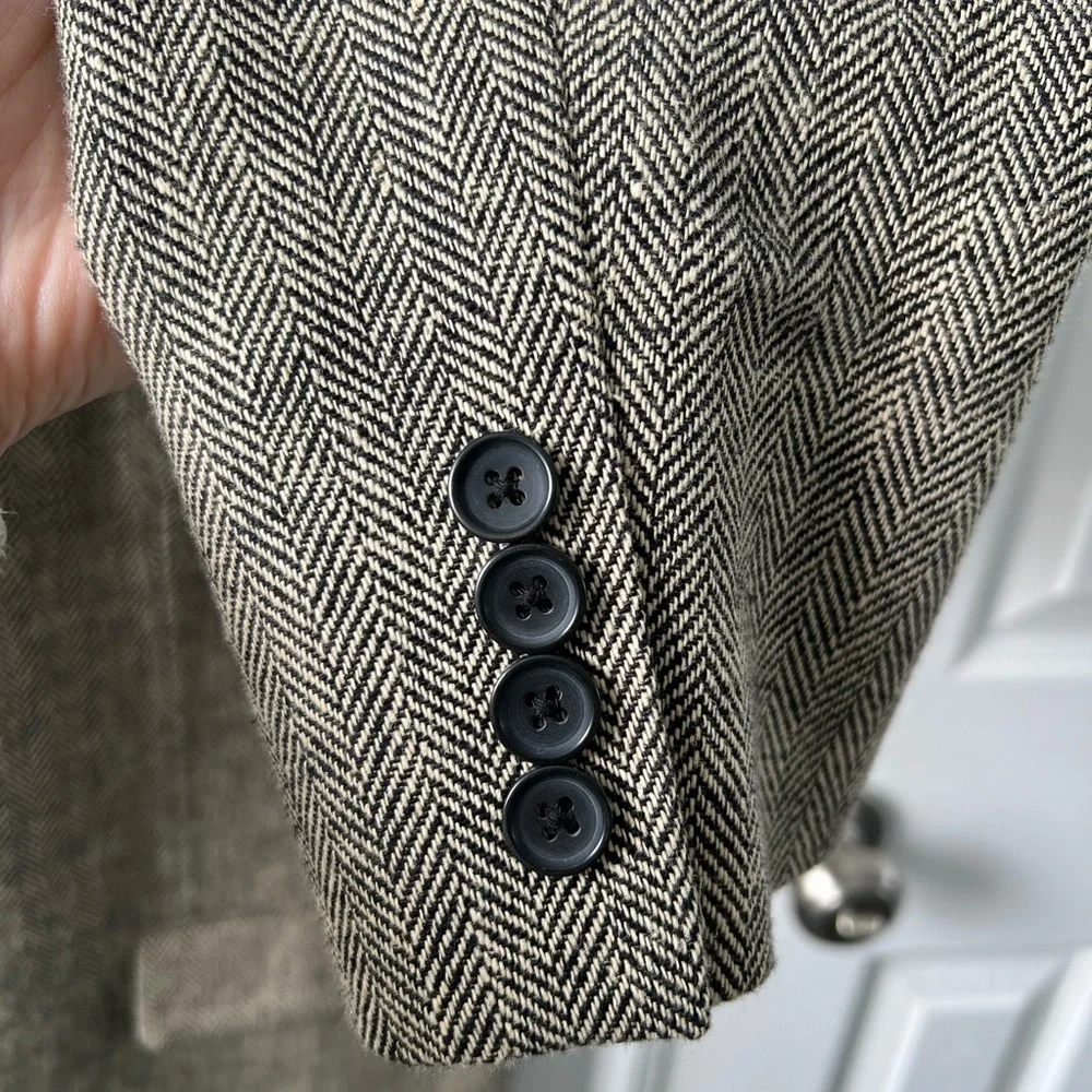 J.CREW Men’s Tweed Blazer in Herringbone Pattern, Brown-Black, Size 42R